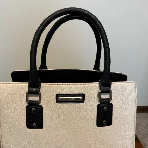 Nine West Structured Satchel / Shoulder Bag Cream & Black - Picture 7 of 14